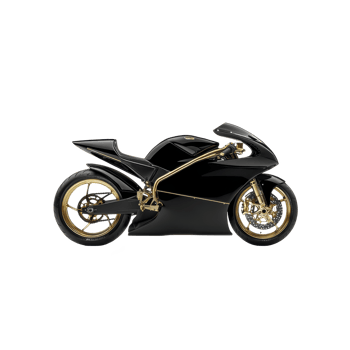 sleek black motorcycle with gold accents and modern design, showcasing sporty and luxurious appearance. streamlined body and intricate details highlight its high performance capabilities png