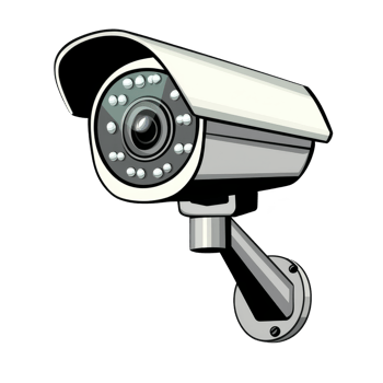 security camera with modern design is mounted on wall, featuring protective cover and infrared sensors for night vision. camera is angled downward for optimal surveillance png