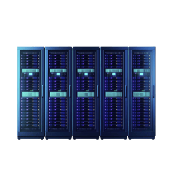 row of modern server racks with blue LED lights, showcasing advanced technology and data storage solutions in secure environment png