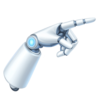 robotic hand with sleek, futuristic design is pointing forward, showcasing advanced technology and innovation. metallic fingers and joints highlight precision and modern engineering png