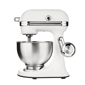 sleek white stand mixer with stainless steel bowl, perfect for modern kitchens and baking enthusiasts. Its elegant design and functionality make it must have appliance png