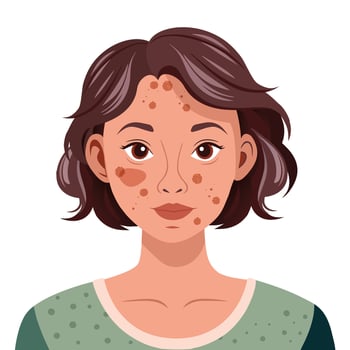 Woman with dermatology alopecia and hyperpigmentation on white background vector