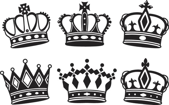 Elegant Black Crown Icons for Graphic Design Projects vector