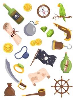 Collection of Pirates Items and Nautical Elements. vector