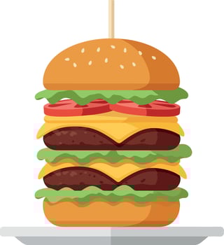 Double cheeseburger with lettuce tomato and sesame bun flat design illustration vector