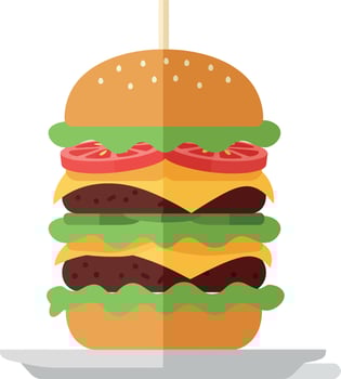 Double cheeseburger with tomato lettuce and sesame bun in flat minimal style illustration vector