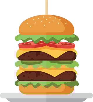 Double cheeseburger with lettuce tomato and bun in flat design style illustration vector