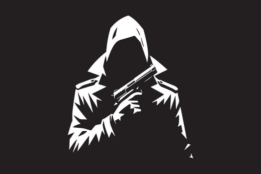 Mysterious guy holding a gun silhouette. Gunman logo vector