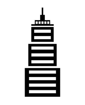 A black and white illustration of a tall building. vector