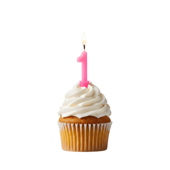 Pink Number One Candle on Vanilla Cupcake png