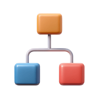 dynamic radiant Flowchart with three interconnected boxes. Clean lines, flat color, single-weight stroke with Scalable Design. original png