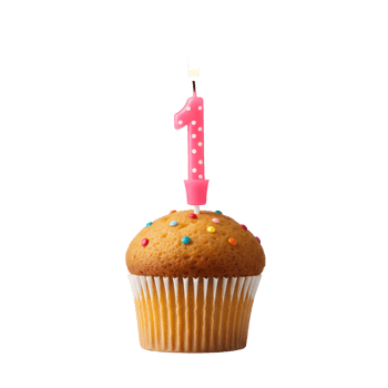 Single Pink Candle on a Small Yellow Cupcake png
