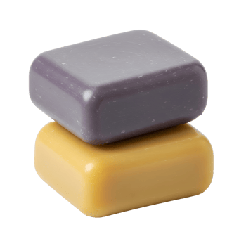 Two Bars of Handmade Soap Purple and Yellow png