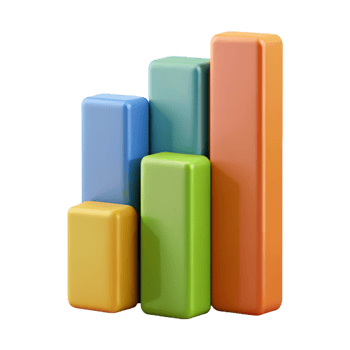 glorious tropical Vertical bar graph with three bars, crisp edges, solid colors. Minimal, with Scalable Design. 8K png