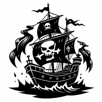 Pirate Ship Illustration with Skull and Crossbones on the High Seas vector