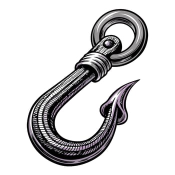 Retro Metallic Fish Hook Illustration with Vintage Engraving Style vector