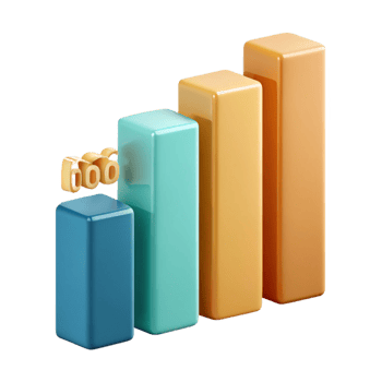 vibrant dreamy modern Vertical bar graph with three bars, crisp edges, solid colors. Minimal, with Scalable Design. impeccable png