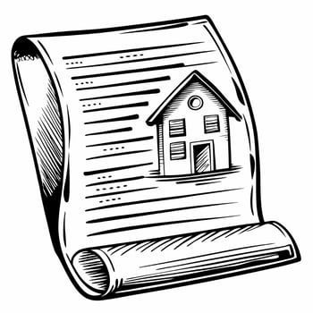 Vintage Real Estate Document Drawing with House Icon on Scroll vector