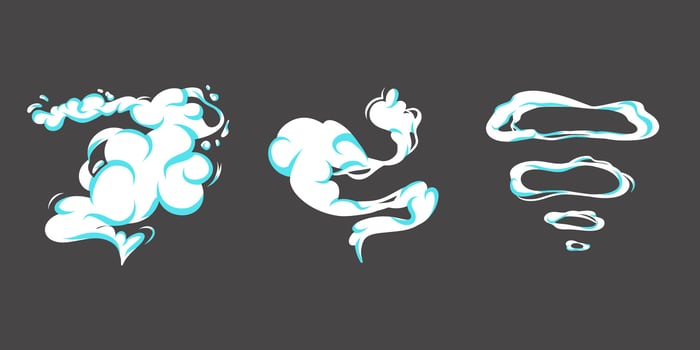 Cartoon smoke clouds set. white steam, mist, aroma or toxic vapor puffs. Dusty, flowing smoke elements vector