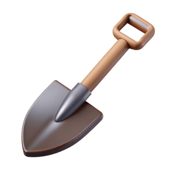 hypnotic modern Scalable isometric shovel, sharp edges, brown with Scalable Design. gallery standard png