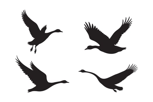 Flying Goose Silhouette Set Wild Bird Clipart in Flight vector