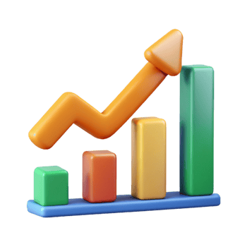 pristine celebrated Upward trending arrow chart with three data points. Clean lines, flat color, minimal design with Scalable Design. png
