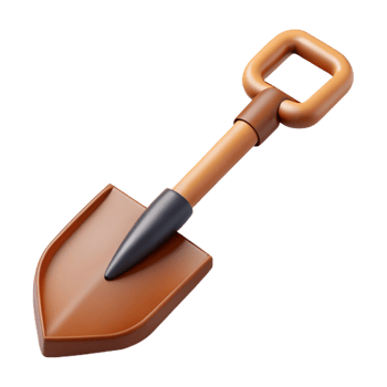 stunning whimsical abstract Scalable isometric shovel, sharp edges, brown with Scalable Design. museum quality png