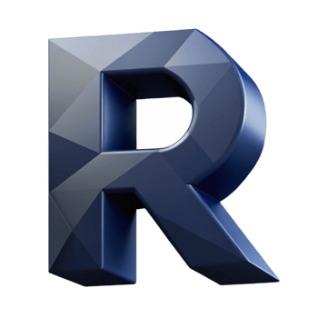stunning distinguished Geometric R with sharp edges. Flat navy blue with Scalable Design. png