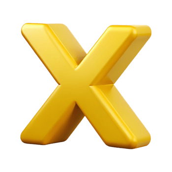 reflective serene Single-weight stroke X with sharp edges and flat yellow color with Scalable Design. ultra HD png