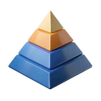 wonderful gothic Pyramid chart with three levels, sharp edges, solid colors. Minimal, with Scalable Design. masterfully captured png