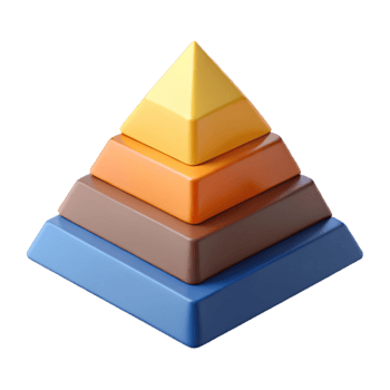 immaculate remarkable Pyramid chart with three levels, sharp edges, solid colors. Minimal, with Scalable Design. png