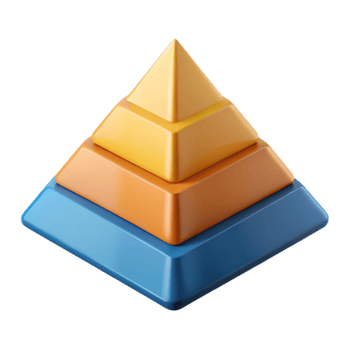 striking traditional Pyramid chart with three levels, sharp edges, solid colors. Minimal, with Scalable Design. 4K png