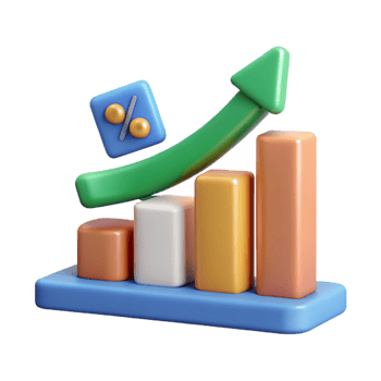 extraordinary futuristic Upward trending arrow chart with percentage markers. Clean lines, flat color, minimal design with Scalable Design. original png