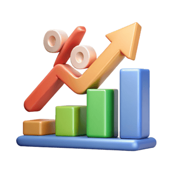 melancholic breathtaking Upward trending arrow chart with percentage markers. Clean lines, flat color, minimal design with Scalable Design. high quality png