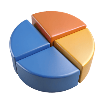 quintessential coastal Circular pie chart divided into three segments. Minimal design, flat color, single-weight stroke with Scalable Design. sharp png