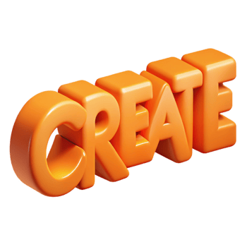 stunning impressionist CREATE in a minimal, flat orange font. Sharp edges with Scalable Design. expertly shot png