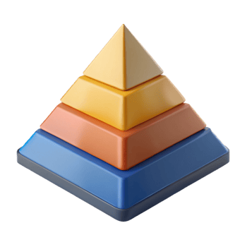 exquisite geometric Pyramid chart with three levels, sharp edges, solid colors. Minimal, with Scalable Design. impeccable png