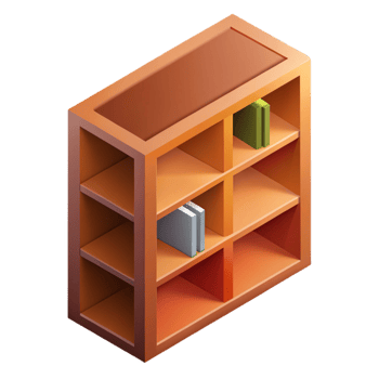 wonderful intense bohemian Isometric bookshelf, flat brown color, crisp edges, geometric with Scalable Design. 8K png