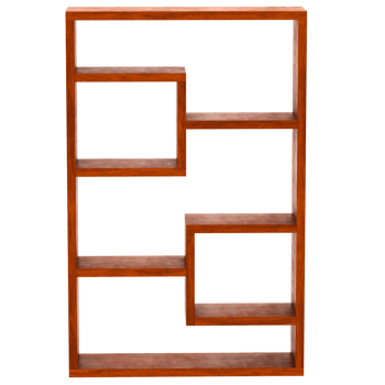 Render modern wooden bookshelf geometric with transparent background png
