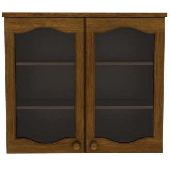 Render upper wooden glass cabinet with transparent background png