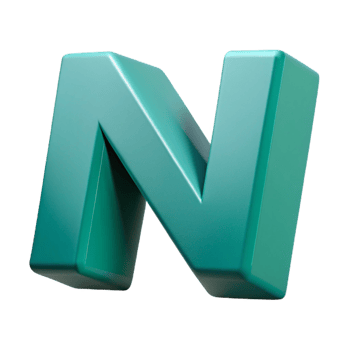 dramatic modern Geometric N with a single-weight stroke. Flat teal color with Scalable Design. authentic png
