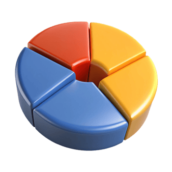 striking playful renaissance Circular pie chart divided into four equal segments. Crisp edges, solid colors, symmetrical design with Scalable Design. handcrafted png