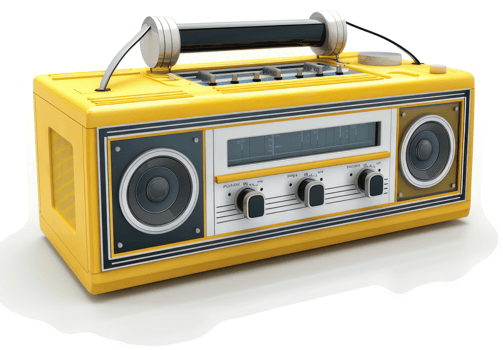 Retro-styled yellow portable radio with vintage controls. png