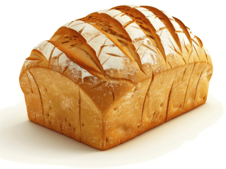 A golden, sliced loaf of artisan bread. png
