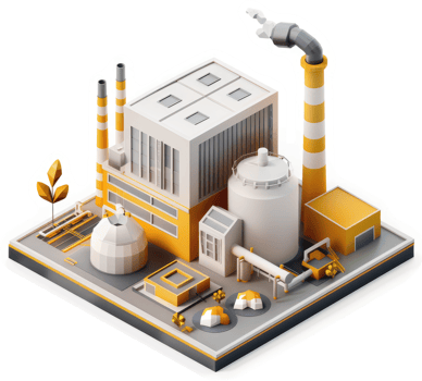 Isometric view of an industrial plant complex. png