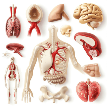 Human anatomy diagrams depicting various organ systems. png