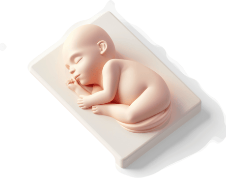 Detailed depiction of a sleeping infant in a fetal position. png