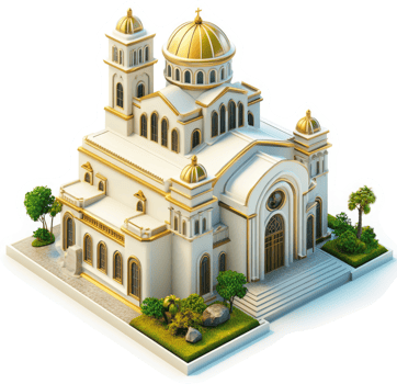 Ornate, golden-domed church building, viewed from above. png
