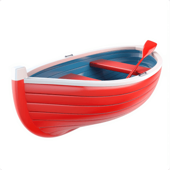 Red rowboat with interior seating and paddle. png