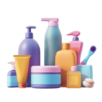 Colorful assortment of cosmetic and personal care products. png